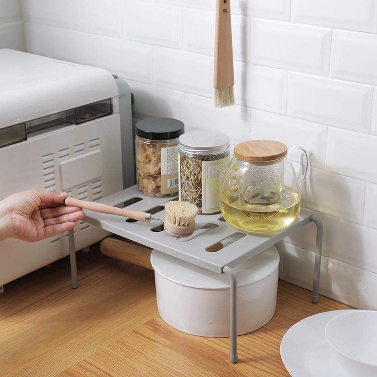 Keukenrek - Wit - 36 x 24 x 15 cm - Uitschuifbaar Organiser van ABS - Voor Keuken en Badkamer