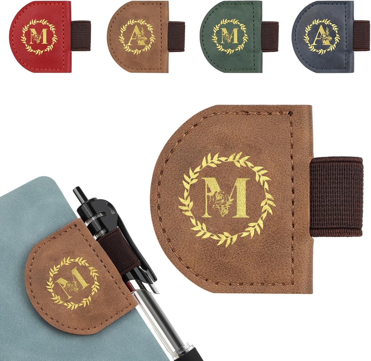 Boekenlegger met penhouder - bruin leer - sterke magnetische clip - perfect voor boekliefhebbers - ShopVlot