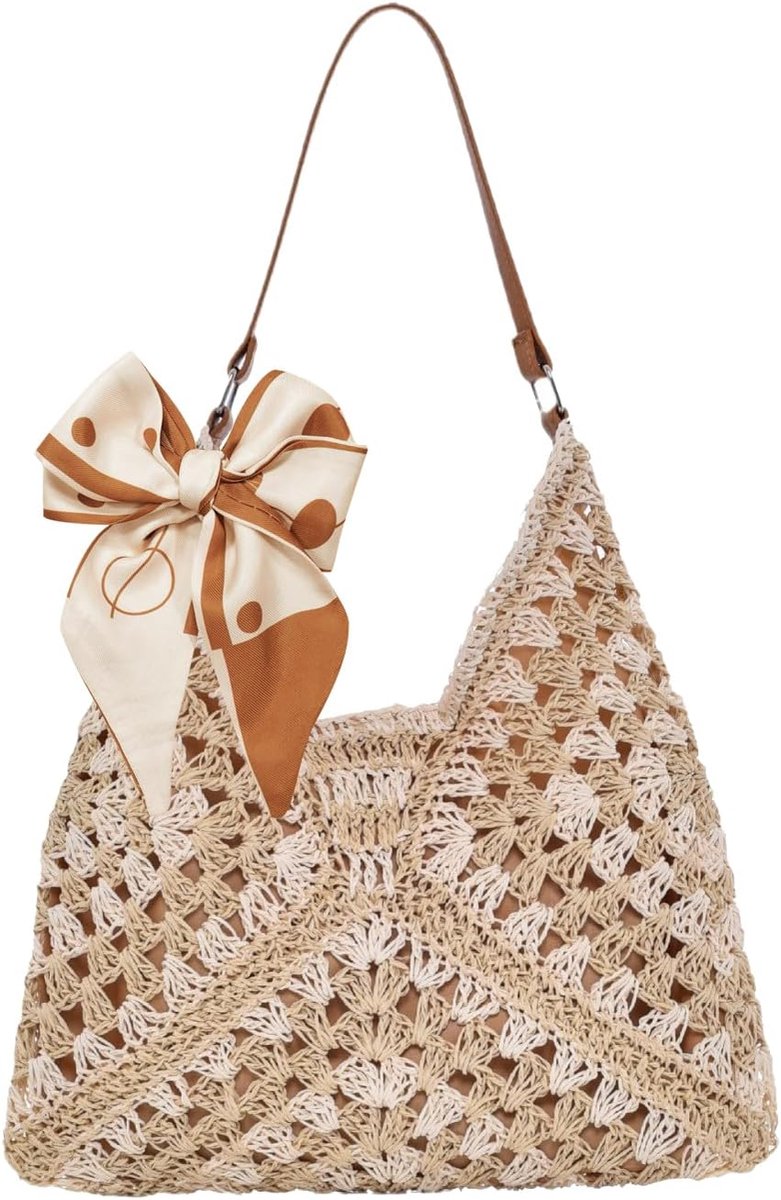 Handtas dames - elegante raffia schoudertas - gehaakt design - ideaal voor vakantie - ShopVlot