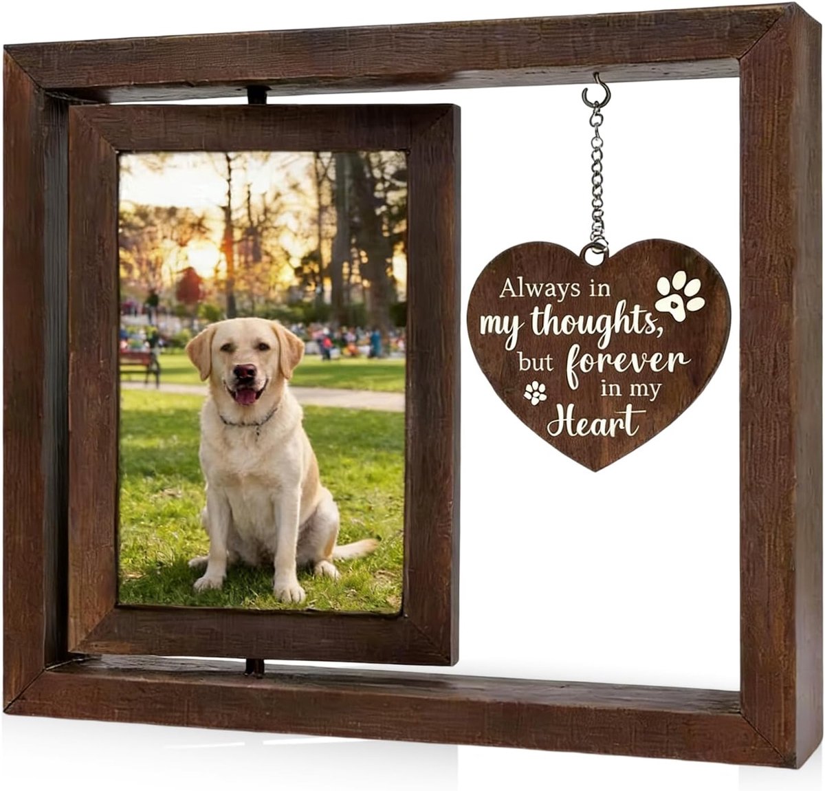 Herdenkingskader hond en kat 23 x 20,5 cm - hoogwaardig hout - creatief 360° draaiframe - blijvende herinnering - ShopVlot