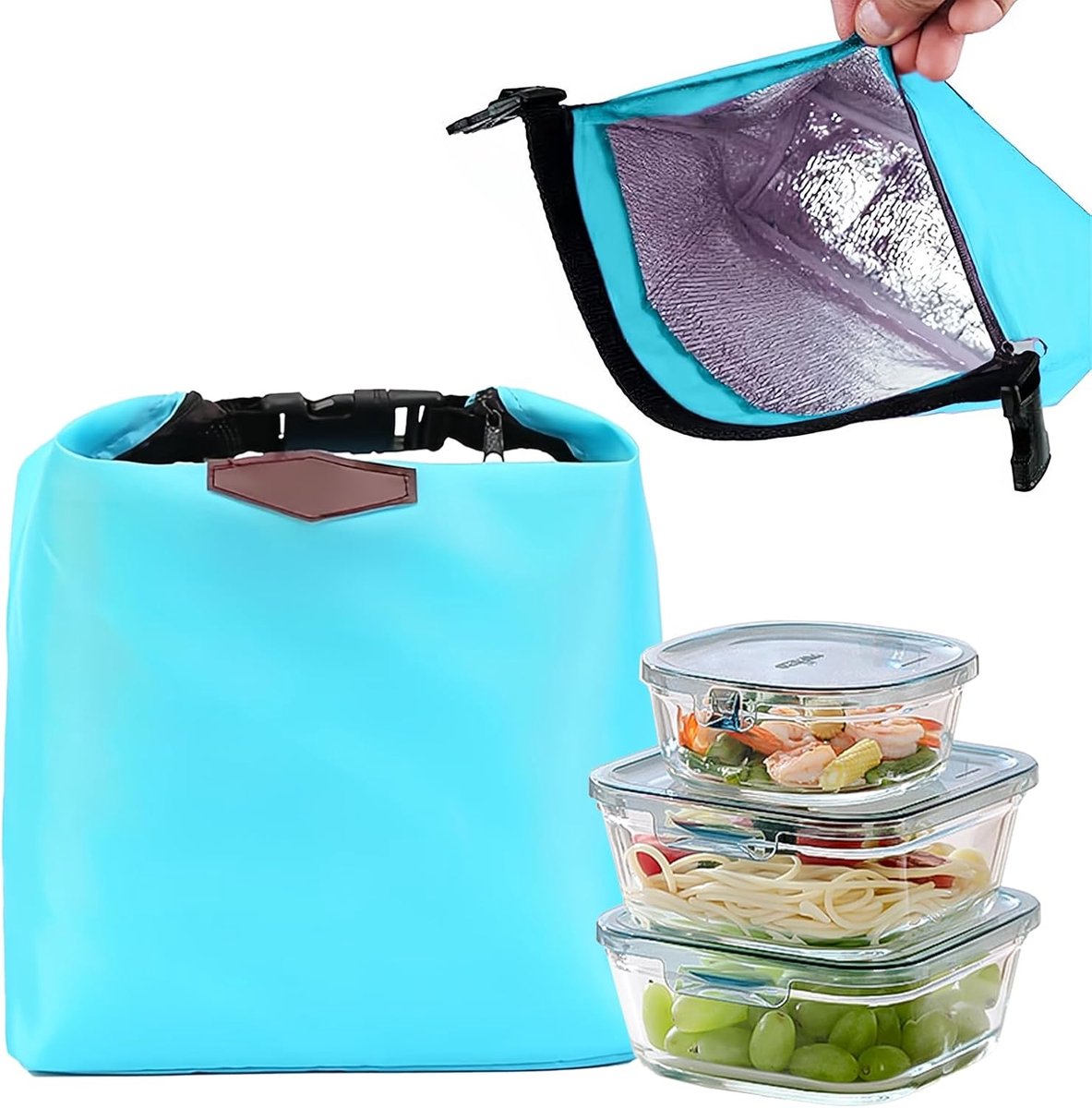 Lunchtas klein - blauwe koeltas - hitte-isolerend - ideaal voor werk en picknick - ShopVlot