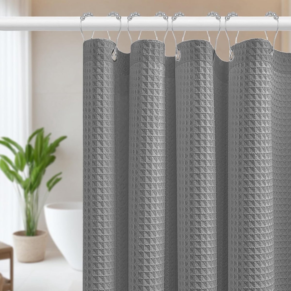 Douchegordijn 180 x 200 cm - Wafelpatroon - Waterdicht polyester - Ideaal voor douche en bad - ShopVlot