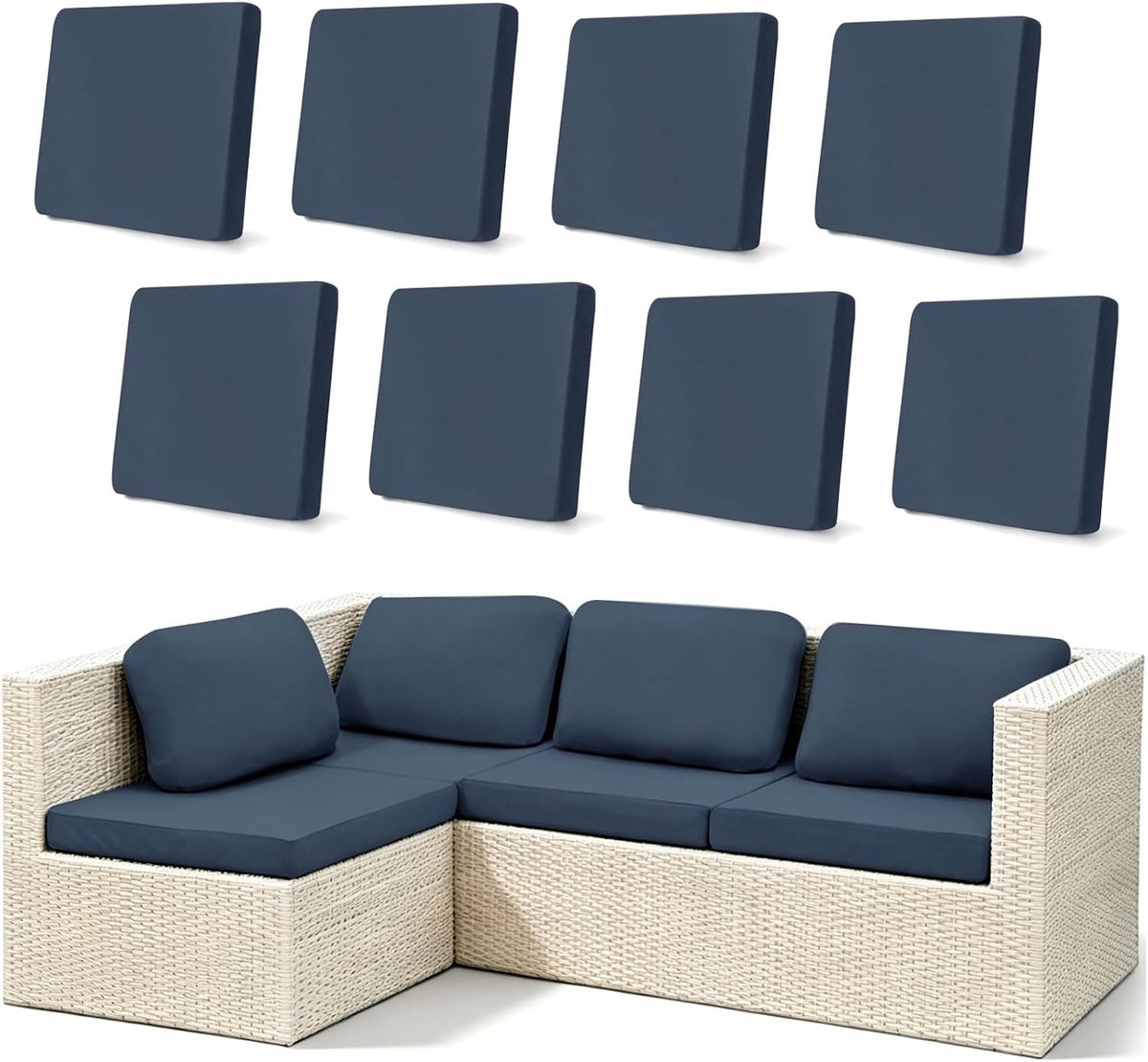 Patio kussenhoezen set van 8 - Stretch stof - UV-bescherming - Geschikt voor binnen en buiten - ShopVlot