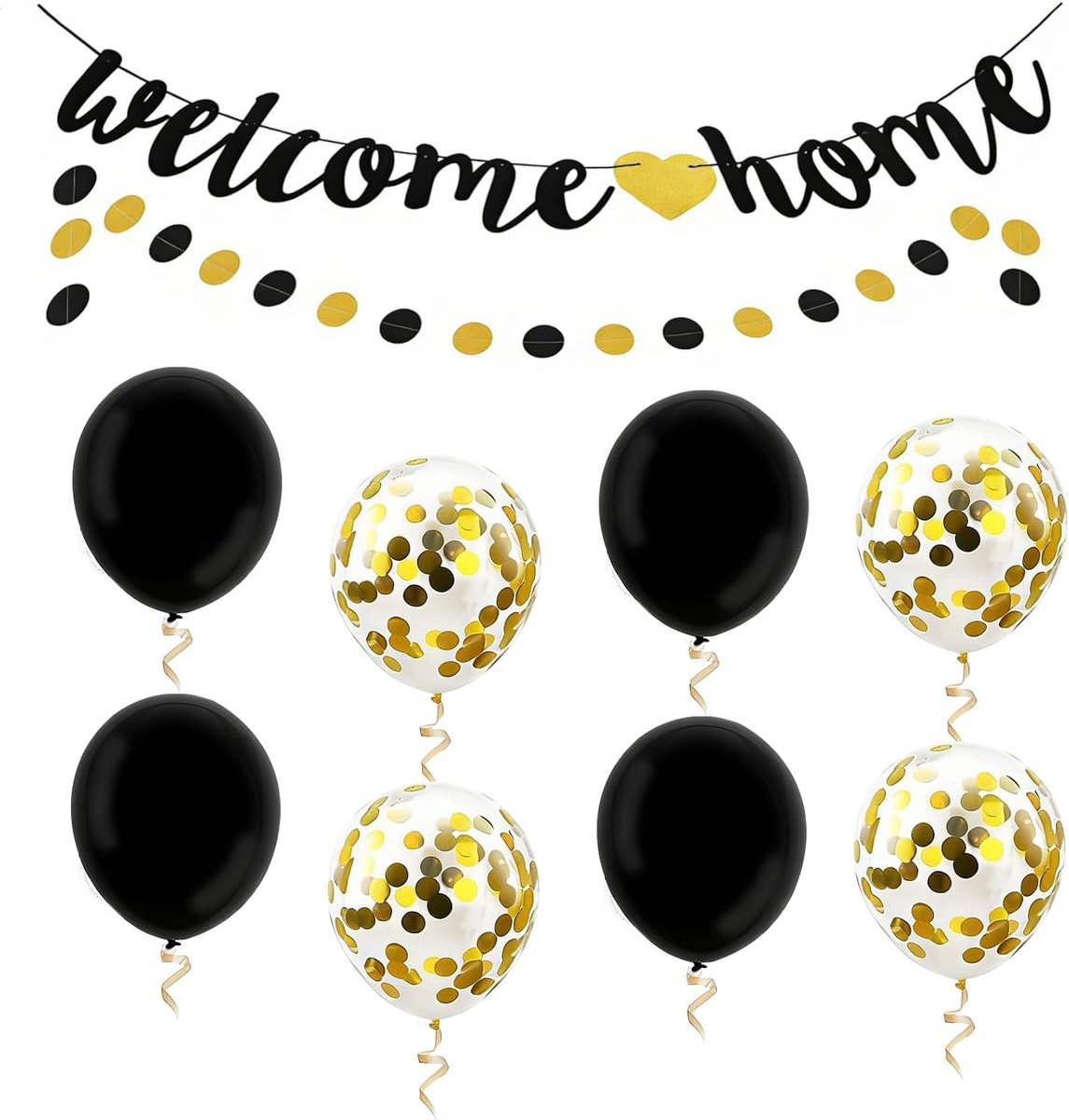 Welkomstdecoratie set - banner, kransen en ballonnen - zwart-gouden thema - perfect voor housewarming - ShopVlot