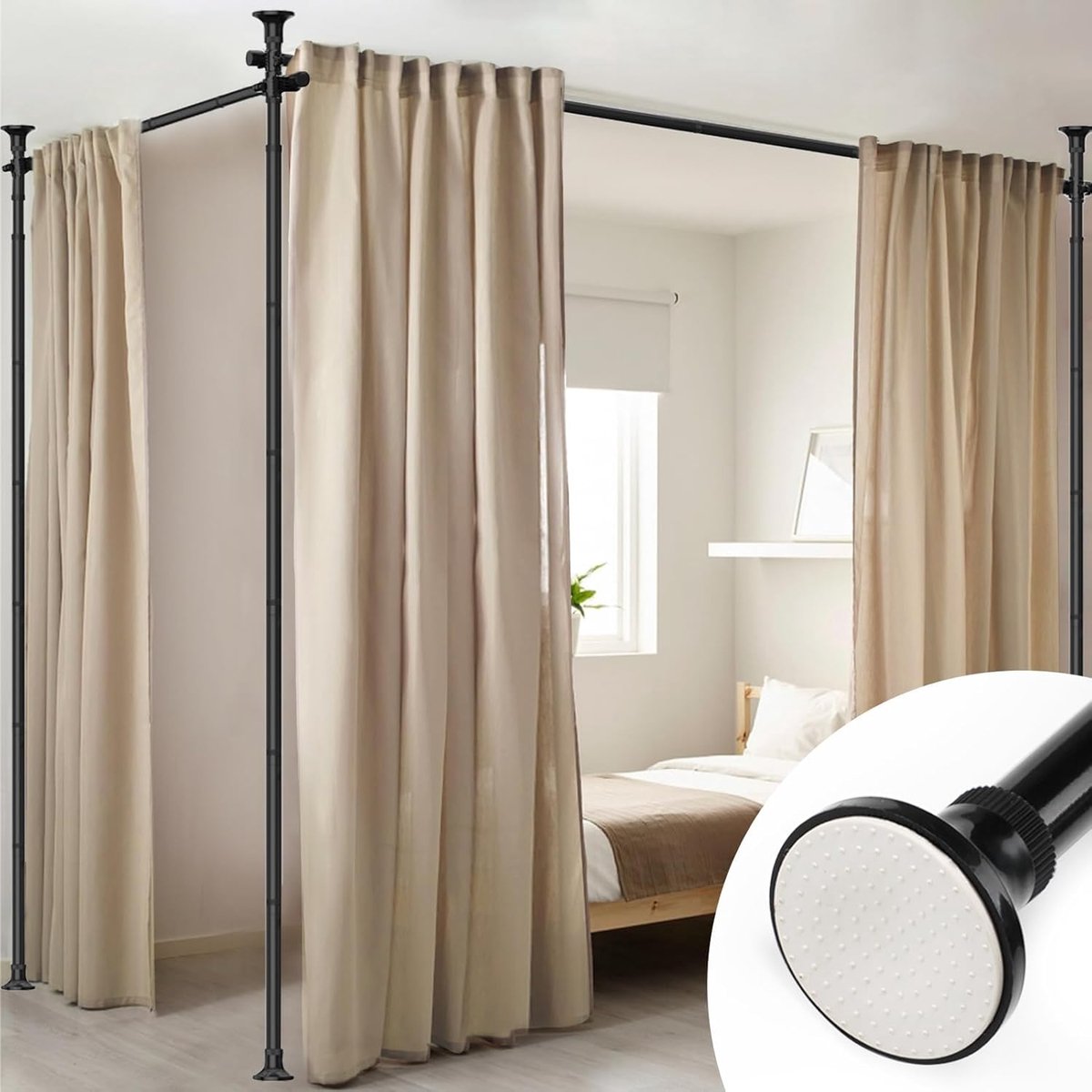 Room Divider 121-304cm - Zwart - Vrijstaand zonder boren - Ideaal voor appartementen - ShopVlot