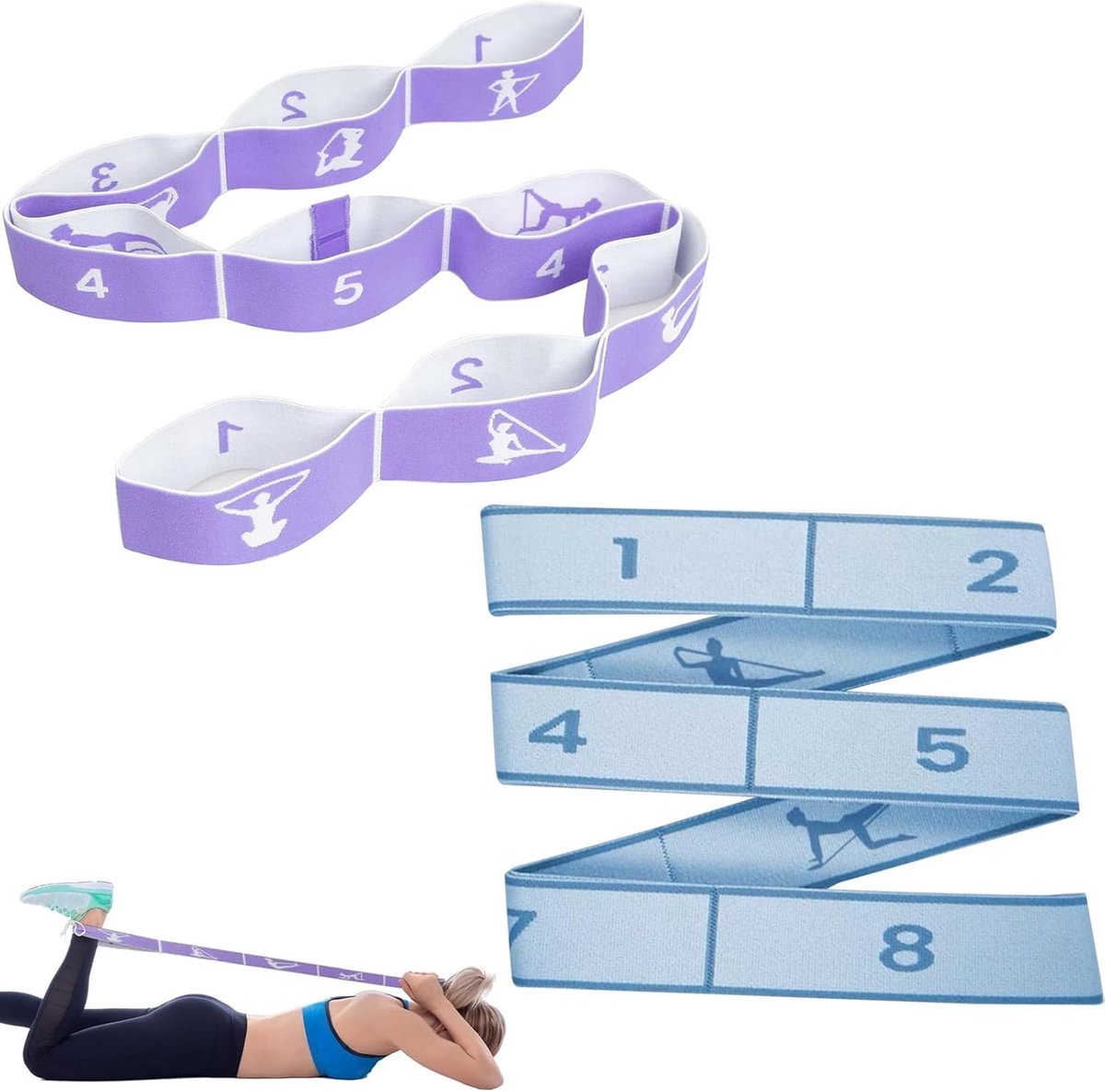 Yoga Stretch Band 90 cm - Zwart - 8 Lussen - Verbeter flexibiliteit en voorkom blessures - ShopVlot