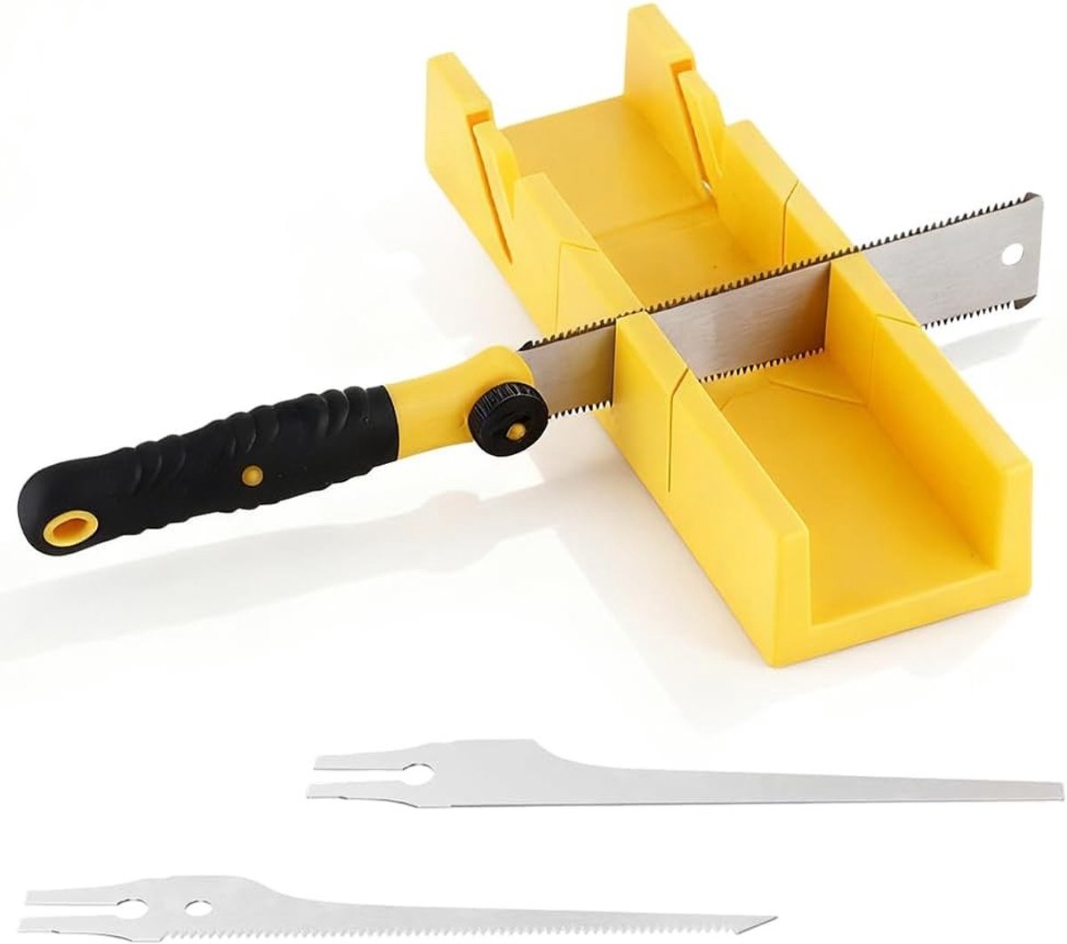 Verstekbak met Japanse zaagset - Zwart - 4-delige handzaagset voor nauwkeurige verstek- en hoekzagen - Voor doe-het-zelvers en meubelbouw