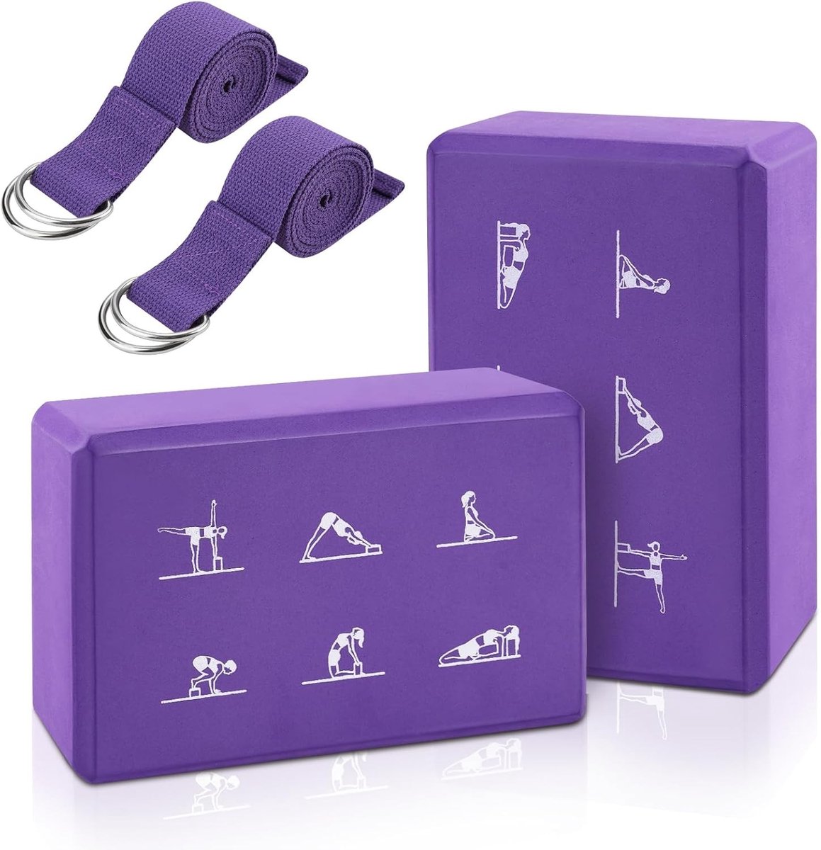 Yoga Blokken Set met Hoge Dichtheid EVA Schuim, Antislip Yoga Bricks en Elastische Band, Ideaal voor Flexibiliteit en Ondersteuning, 23 x 15 cm