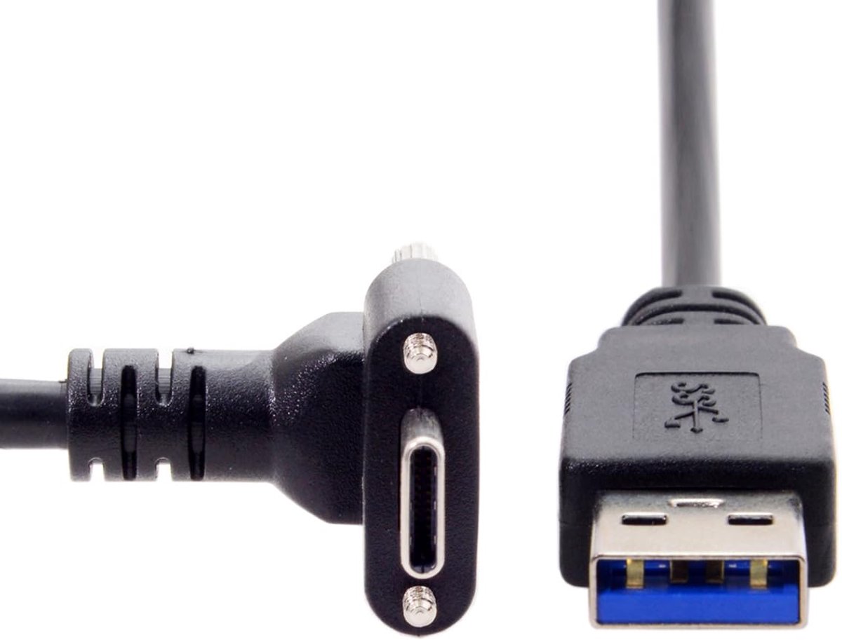 Type-C USB 3.1 Down Up Angular Double Screw Locking to Standard USB3.0 Data Cable 90 Degree for Camera 30cm - ShopVlot