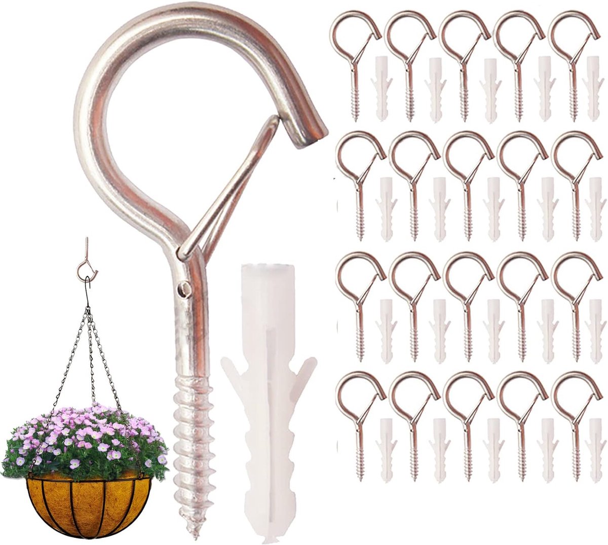 WUBAYI 20 Pack Heavy Duty Screw Hooks - Windproof, Lockable Hangers for Outdoor Lights/Plants, Max Load 18kg.Load - ShopVlot