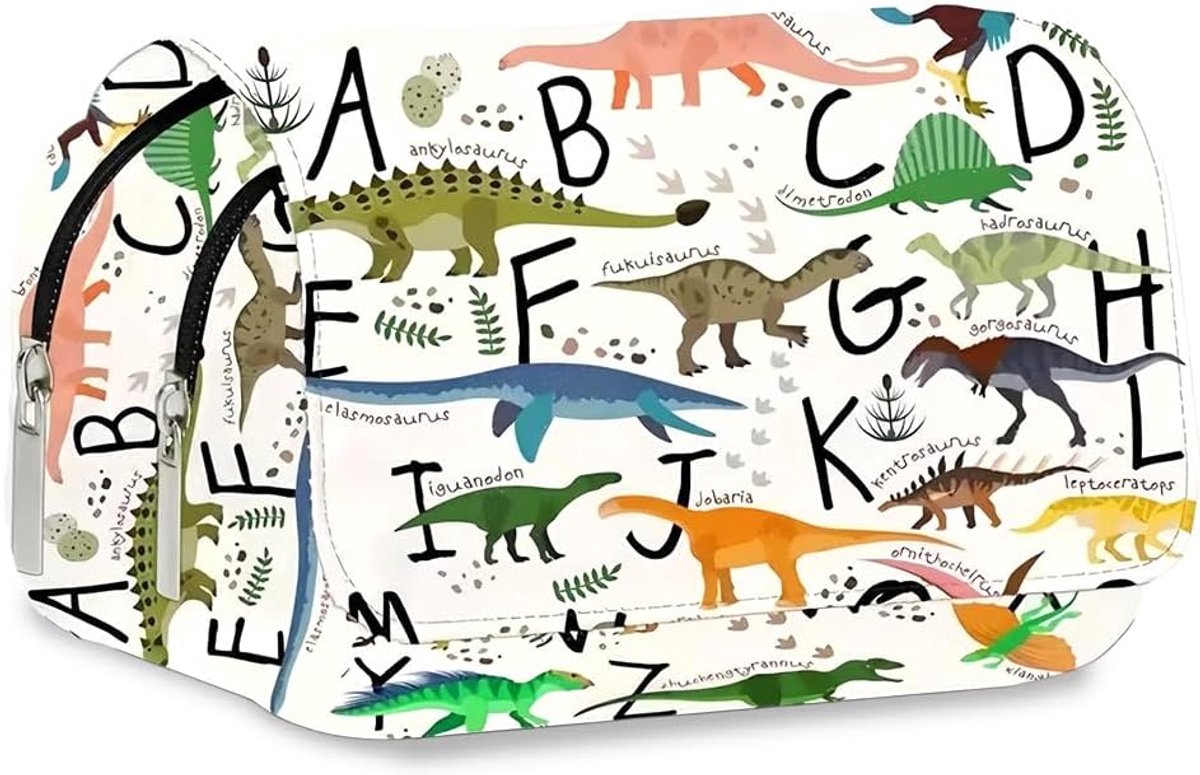 Dinosaur Pencil Case for Kids, Cartoon Double Layer Flip Pencil Bag, Multifunctional Stationery Cover Ideal for School - ShopVlot