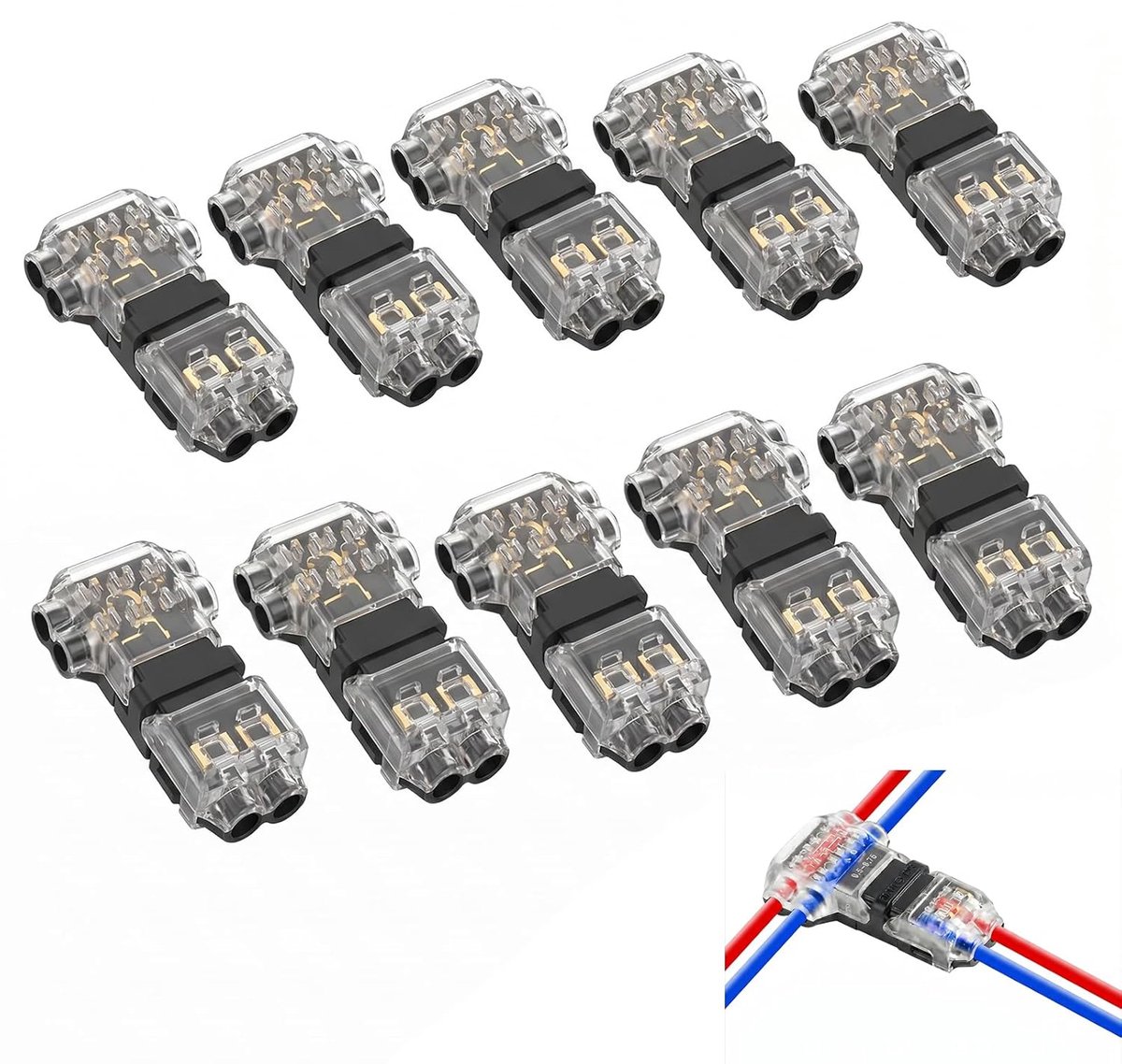 10 stuks waterdichte elektrische connectoren T2, snelle elektrische connector, 2-polig, soldeervrije pinnen voor kabel - ShopVlot