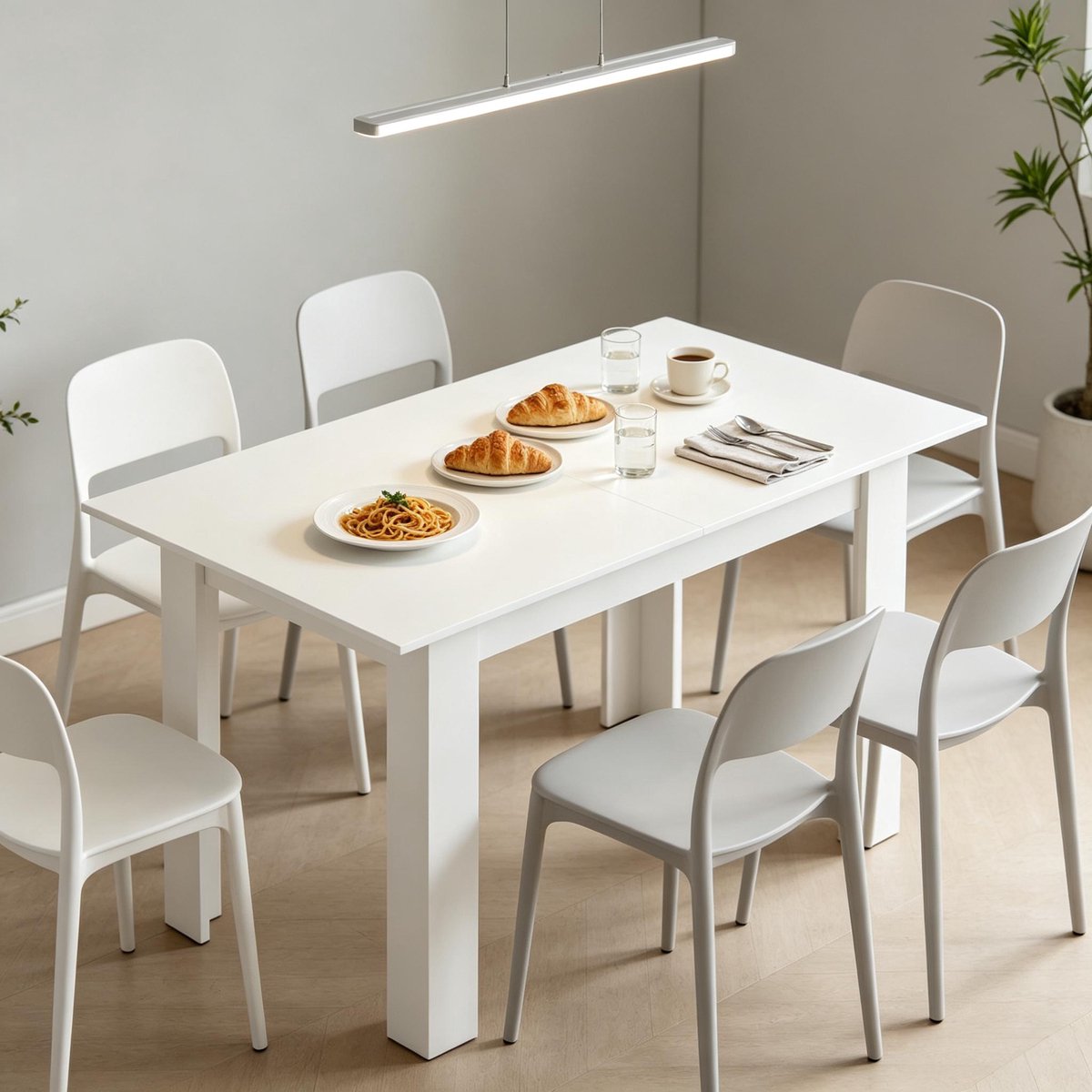 DESMIU Uitschuifbare Eettafel - Modern Design Met Verlengfunctie - Voor Eetkamer En Familiegebruik - MDF En Staal - 180 X 80 X 75 Cm - Wit