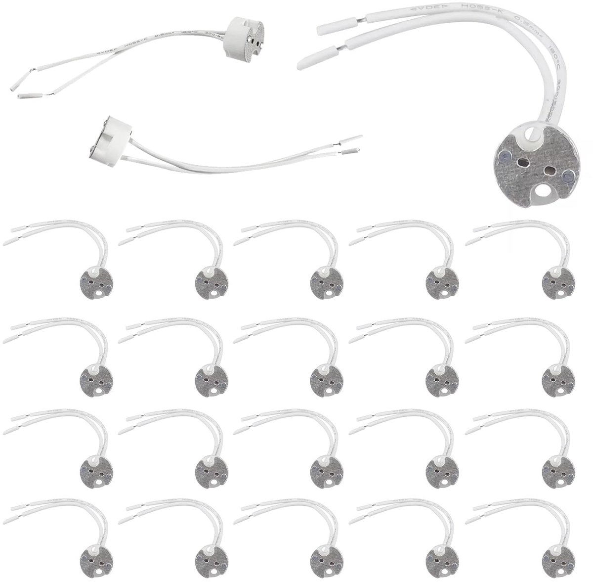 GU5.3 MR16 keramische fitting 12 V, 20 stuks GU5.3-fittingen met siliconen kabel, keramische led-lampvoet, voor - ShopVlot
