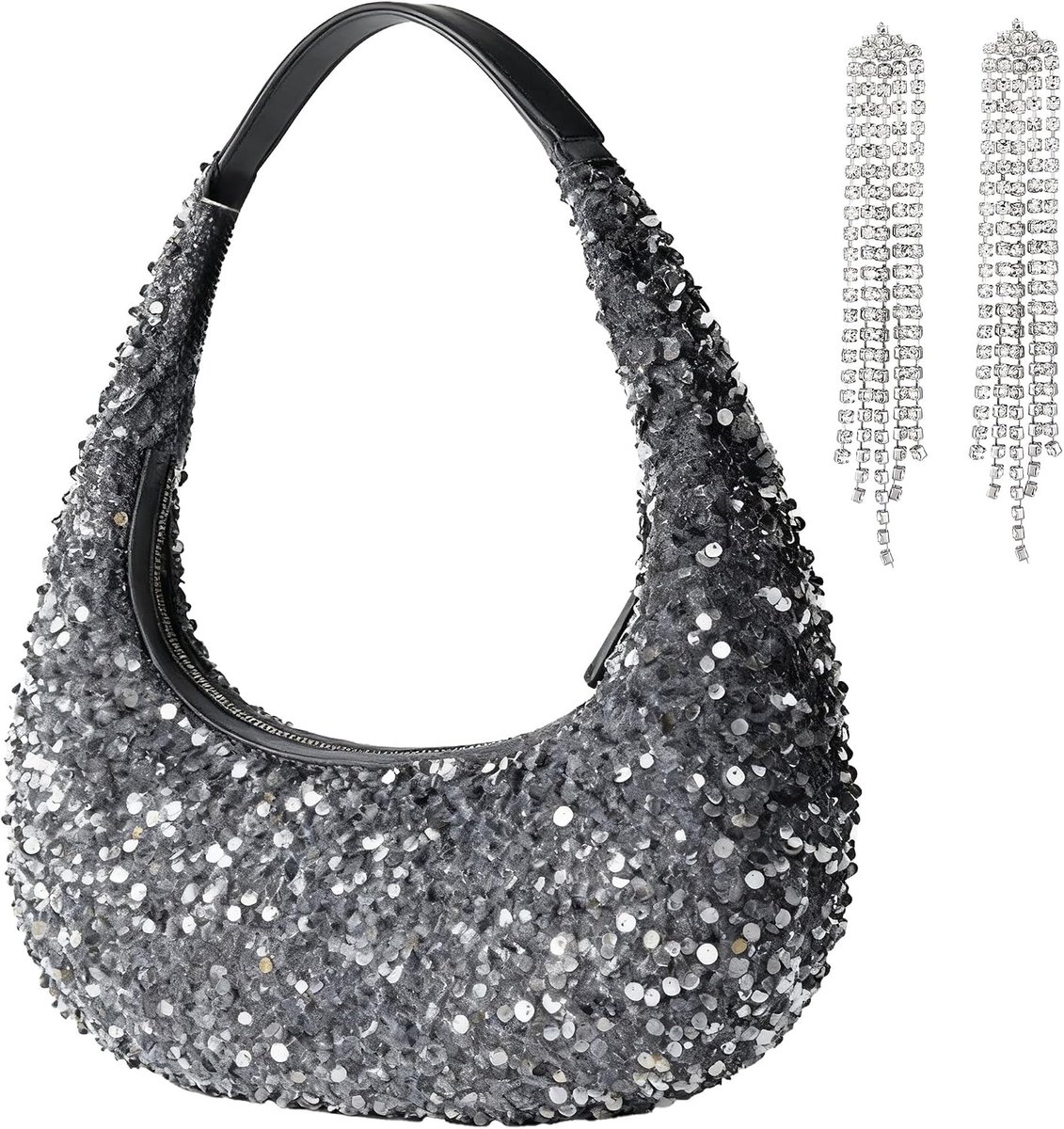 glitter silver sequin evening bag party bag for women cute hobo clutch handtasche - ShopVlot