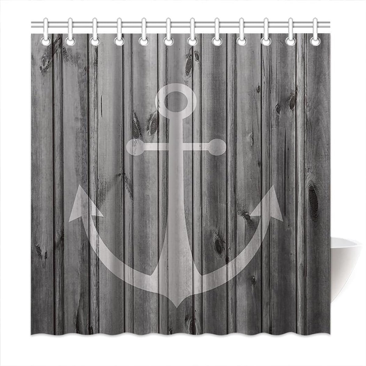 rustic grey anchor wood shower curtain bathroom decorative - ShopVlot