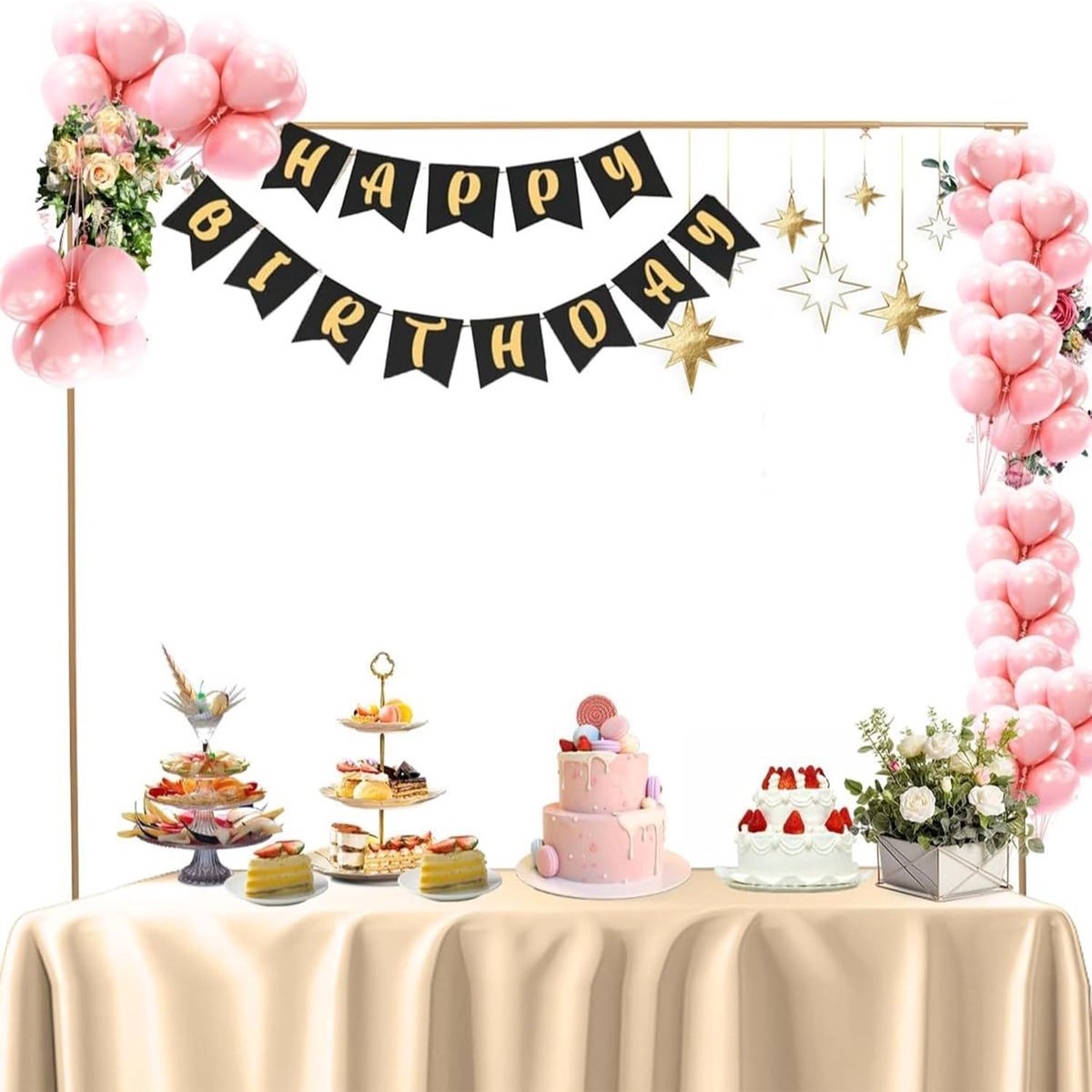 Extendable Table Decoration with Clips, Adjustable Table Arch 80 cm - 250 cm Length, Metal Stand for Party, Wedding - ShopVlot