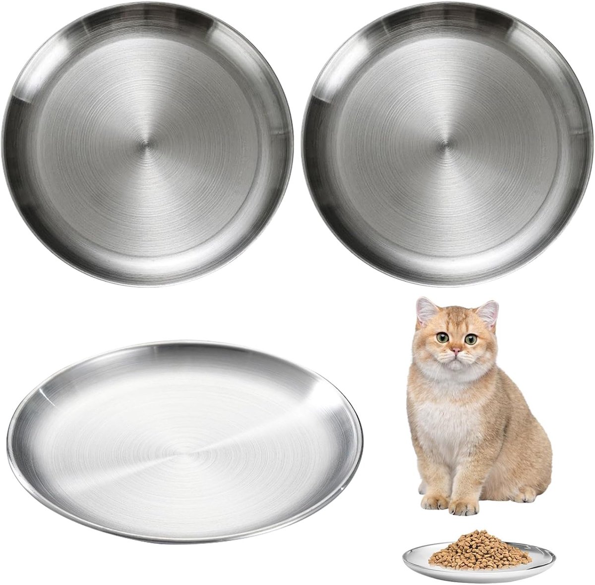 3 pieces stainless steel feeding bowl, dog and cat feeder, non-slip cat litter box made of stainless steel, large - ShopVlot