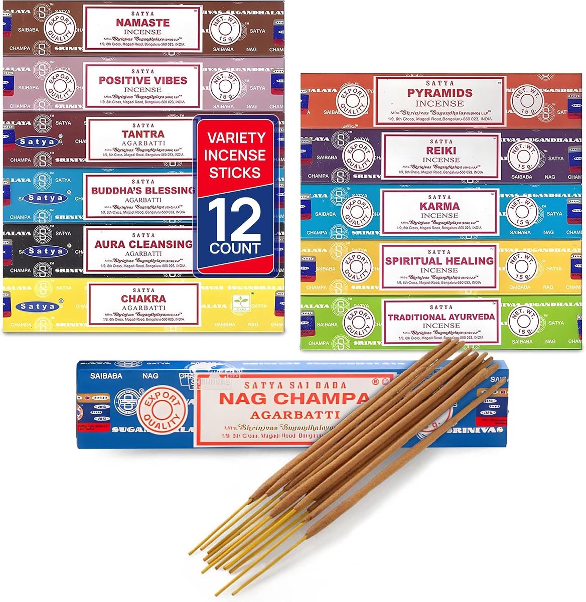 Set of 12 Nag Champa Namaste Positive Vibes Tantra Buddha Blessing Aura Cleansing Chakra Pyramids Reiki Karma - ShopVlot