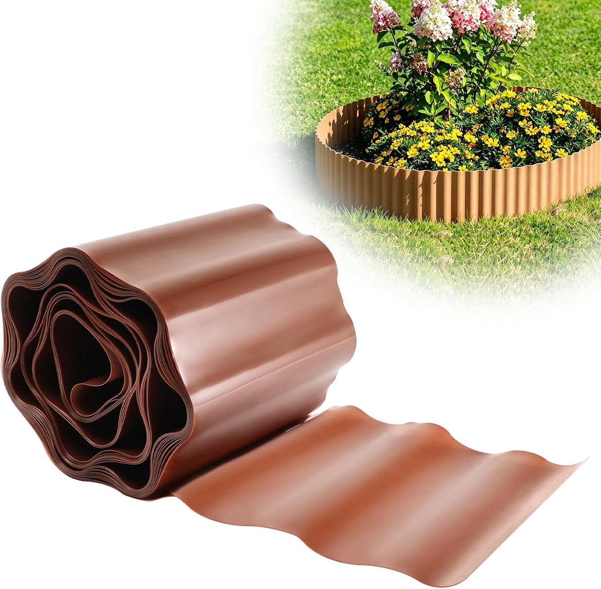Gazonrand, 9 m x 15 cm, kunststof bloembedrand voor tuin - Flexibele bloembedbegrenzing voor tuinbed, bloembed, gazon - ShopVlot
