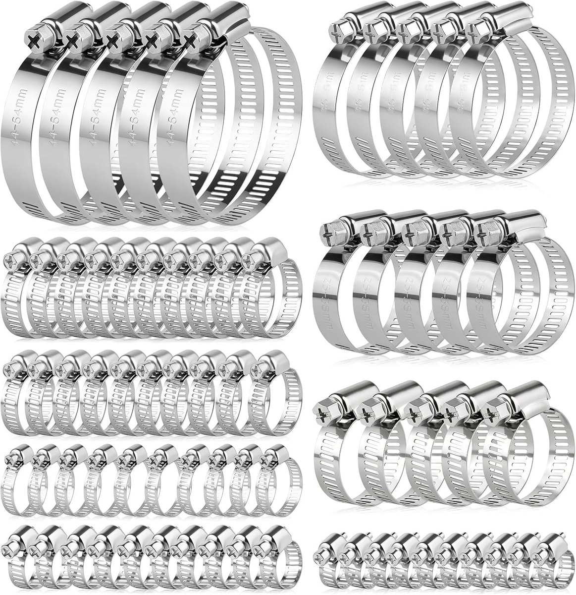 70pcs Stainless Steel Hose Clamps, 9 Sizes 8–64mm Adjustable Assortment Hose Clamp, Hose Tie, For Water Pipe And Gas - ShopVlot