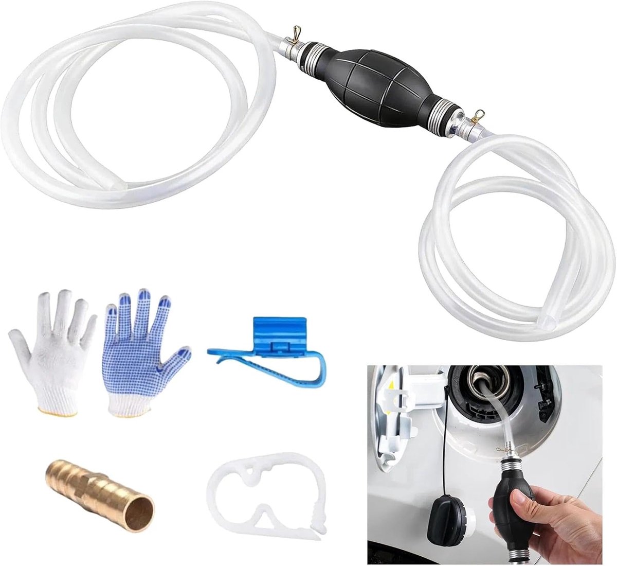 2-delige handmatige benzinepompset, transferpomp met handschoenen inbegrepen voor noodhulp, extractie van - ShopVlot