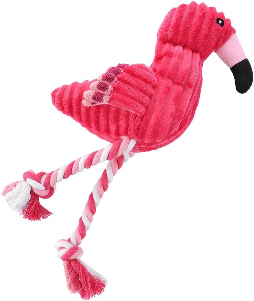 Kauwspeeltje voor honden - Pluche flamingo piepspeeltje voor training en gebitsreiniging, ideaal voor middelgrote en grote rassen Katoenen touw, geweldig voor touwtrekken