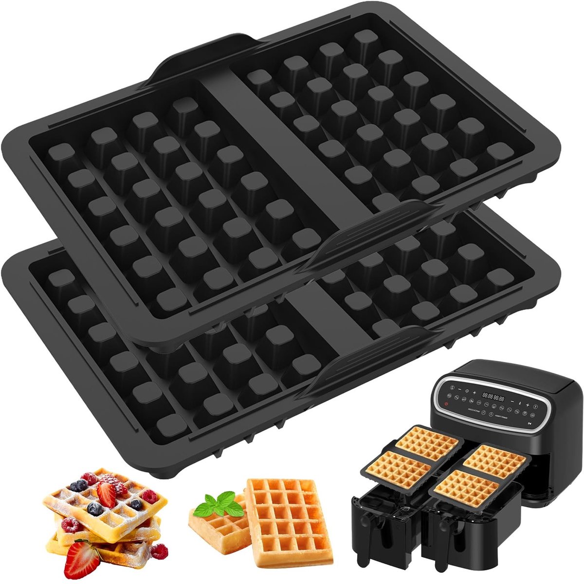 Solidchoice - 2 Stuks Siliconen Wafelvormen voor Air Fryer, Geschikt voor Belgische Wafels
