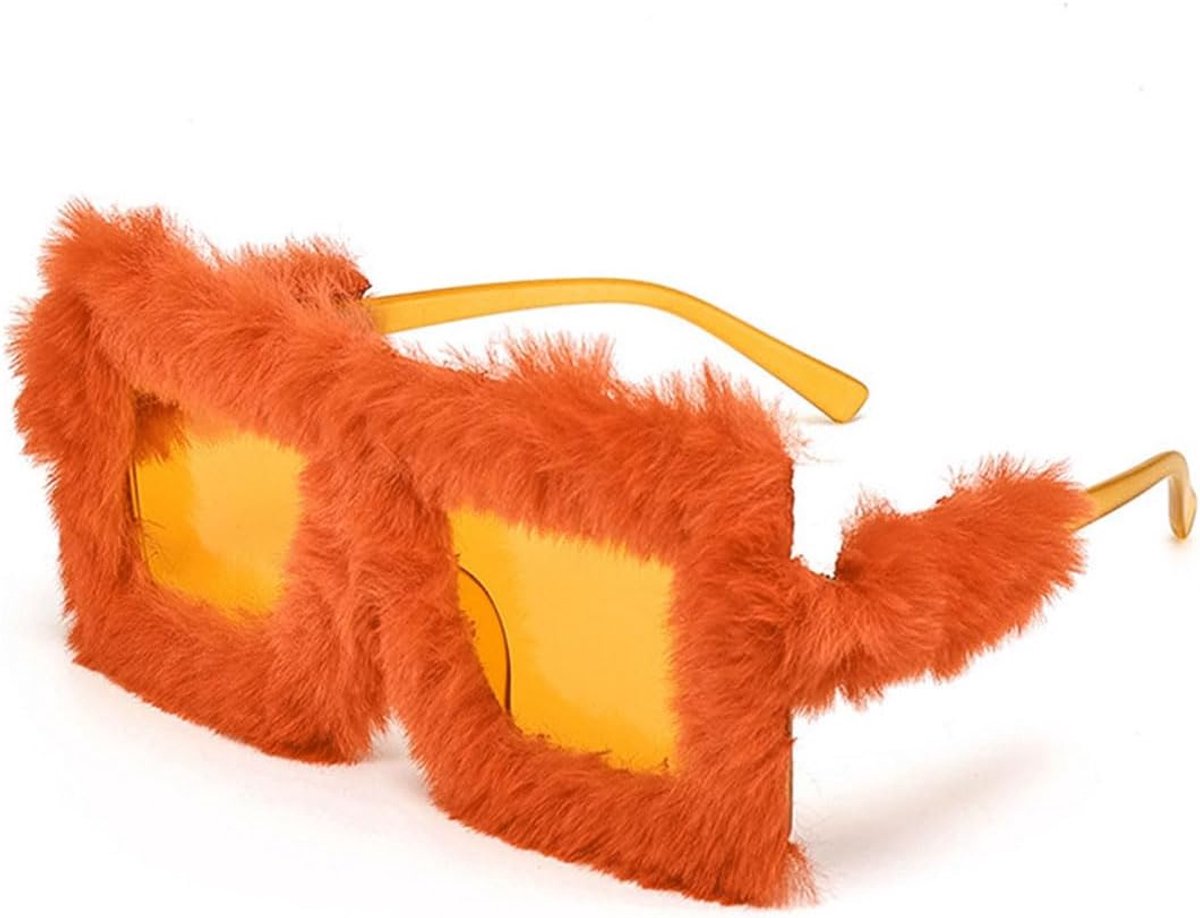 Oversized Plüsch Zonnebril - Oranje Fluweel - Uniek Design - Ideaal voor Feestjes - ShopVlot