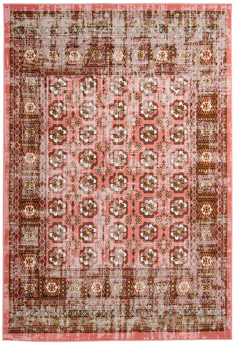 Padiro laagpolig vloerkleed 120 x 170 cm - rood - vintage oosters design - geschikt voor vloerverwarming - van polypropyleen
