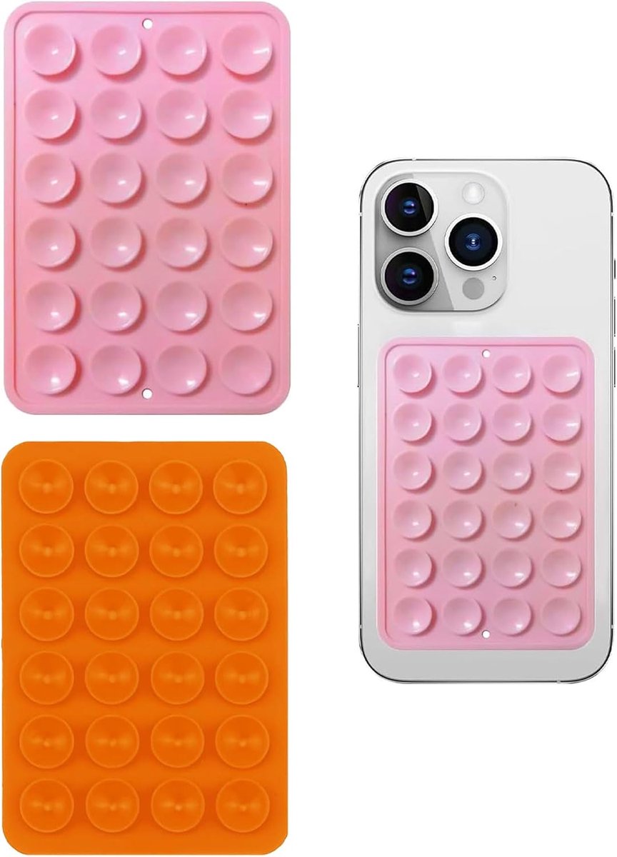 Telefoonzuignaphouder 2 stuks - Oranje/Roze - Sterke zuignap - Ideaal voor in de auto - ShopVlot