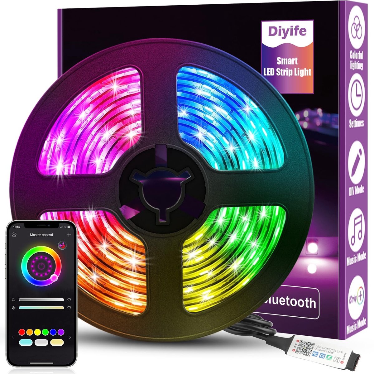 Solidchoice - 3m RGB LED Strip met App Smart Control en Bluetooth