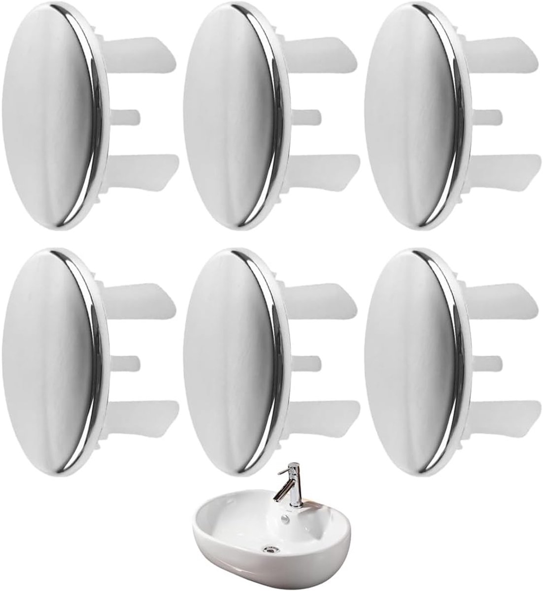 Overloopafdekking wastafel 30 mm - zilverkleurige afwerking - set van 6 - perfect voor badkamer en keuken - ShopVlot
