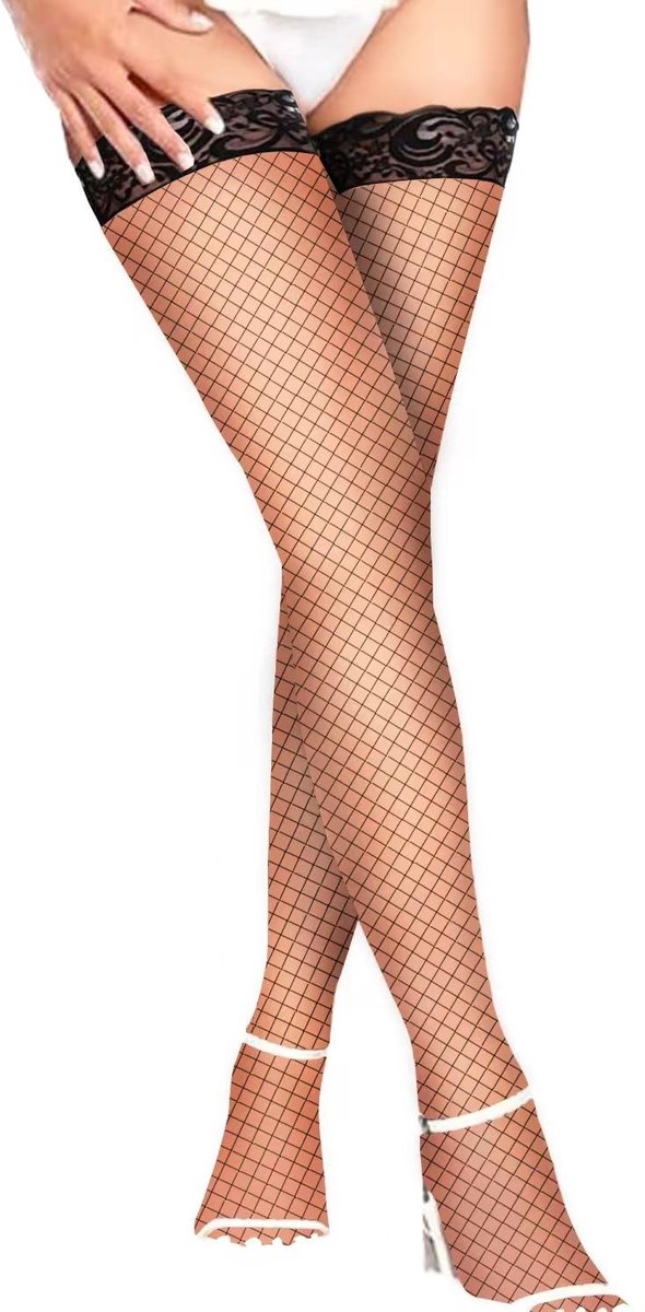 Solidchoice - Dames Vissennet Panty met Kanten Bovenrand en Plus Size