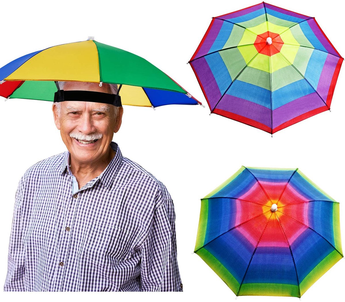 Solidchoice - Set van 3 Regenboog Paraplu Hoedjes voor Volwassenen en Kinderen