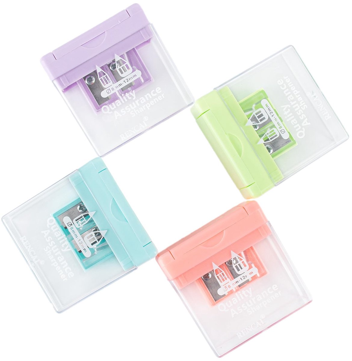 Solidchoice - 4 Stuks Dubbel Gat Potloodslijper met Container