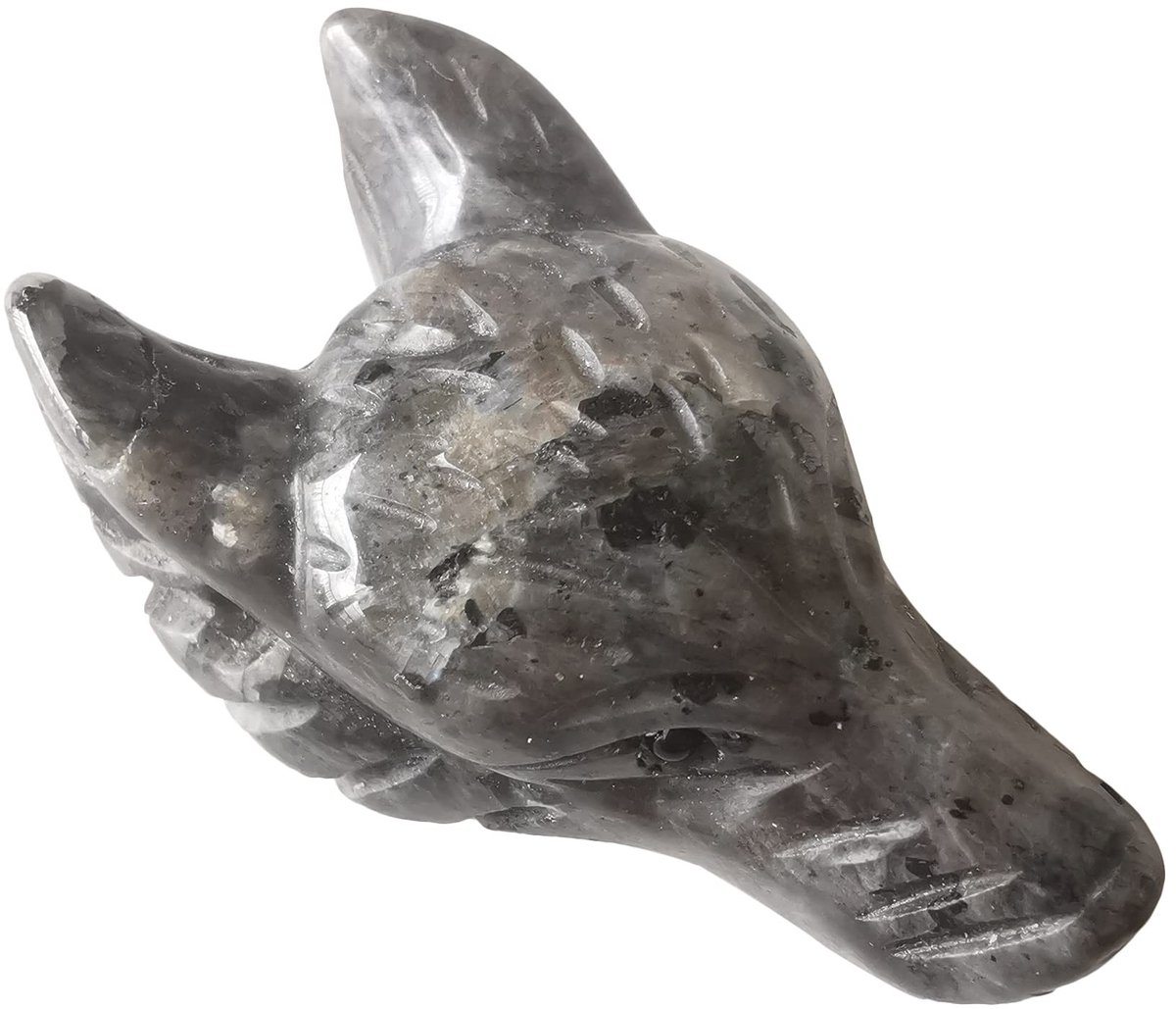 Solidchoice - Labradoriet Wolf Hoofd Beeldje, 40 mm Mini Sculptuur