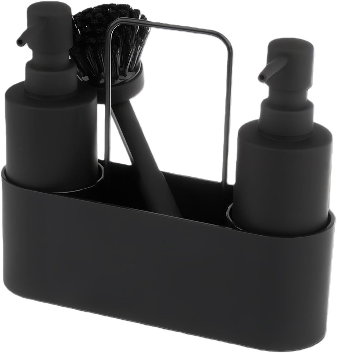 Afwasmiddeldispenser - Zwart - 300 ml - 4-in-1 Set met Sponshouder - Voor Keukenorganisatie