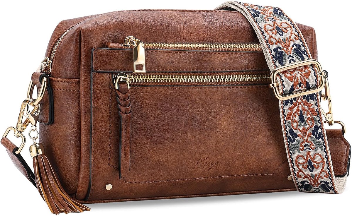 Crossbody tas voor vrouwen - klein - vegan leer - met gitaarband en tassel - ideale schoudertas - ShopVlot