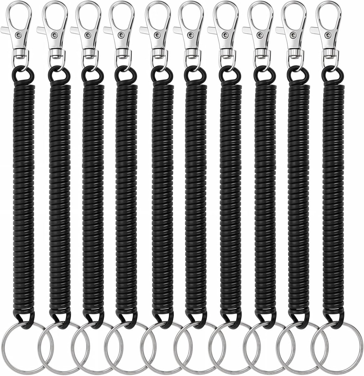 Sleutelhanger met spiraal - zwarte spiraal met carabiner - retractable safety spool - ideaal voor sleutels - ShopVlot