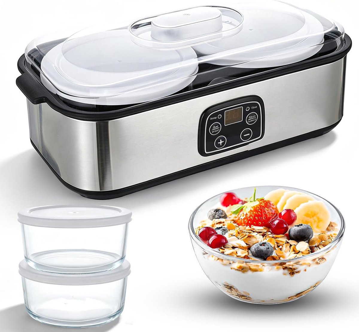 Automatische yoghurtmachine, 2 l, elektrische yoghurtmaker met instelbare temperatuur en timer, yoghurtmaker - ShopVlot