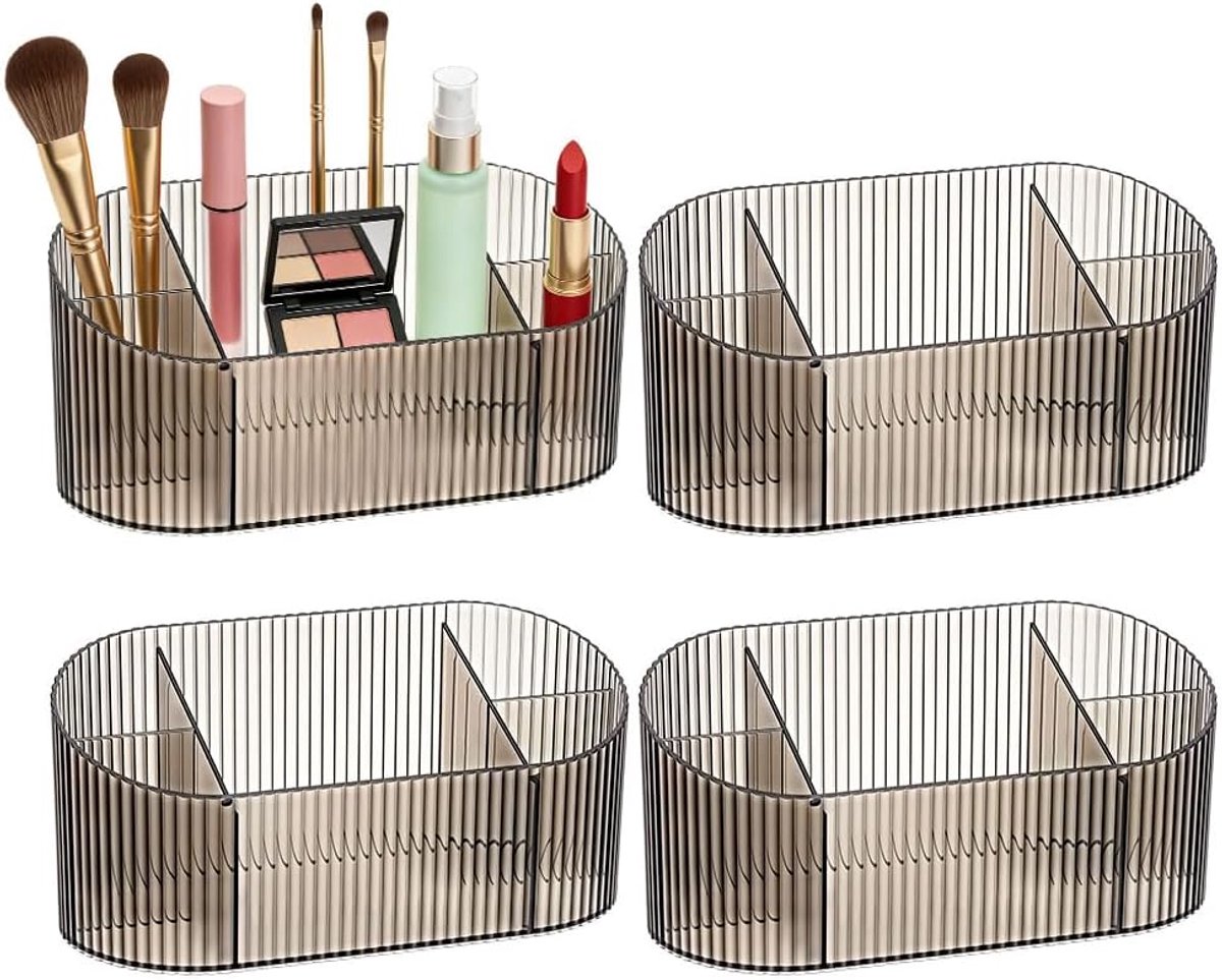 4 stuks acryl make-up-organizer, vintage make-upkwasthouder met strepenpatroon, grote capaciteit, beker voor - ShopVlot