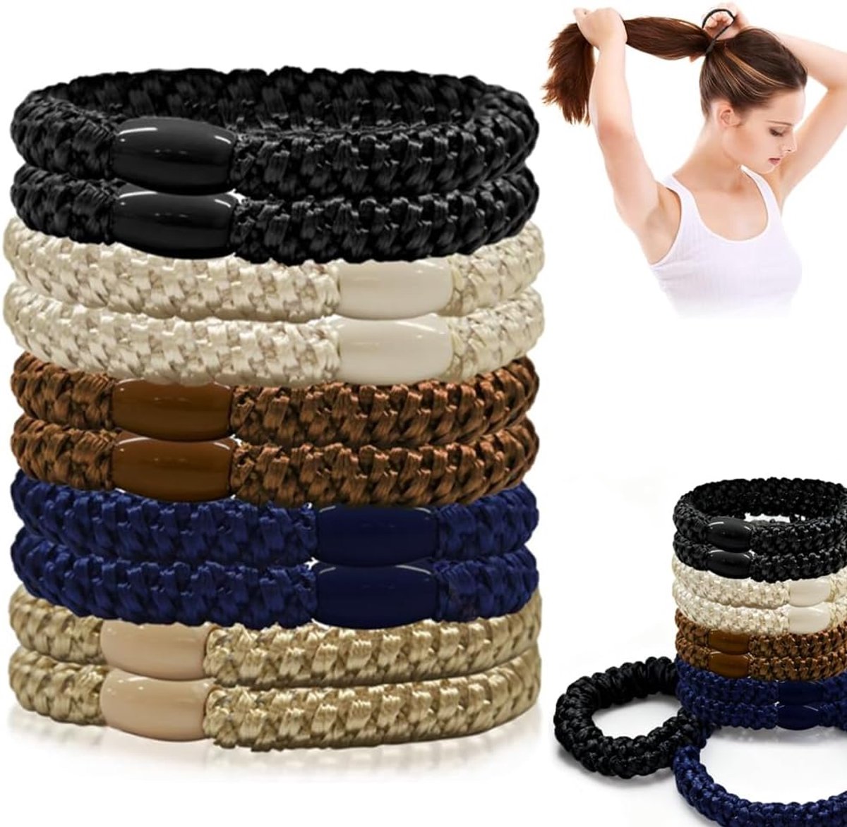 Kknekki 10 Pieces Women's Elastic Hair Bobbles Colourful Soft Woven Ponytail Holders for Thick and Curly Hair (Colour - ShopVlot