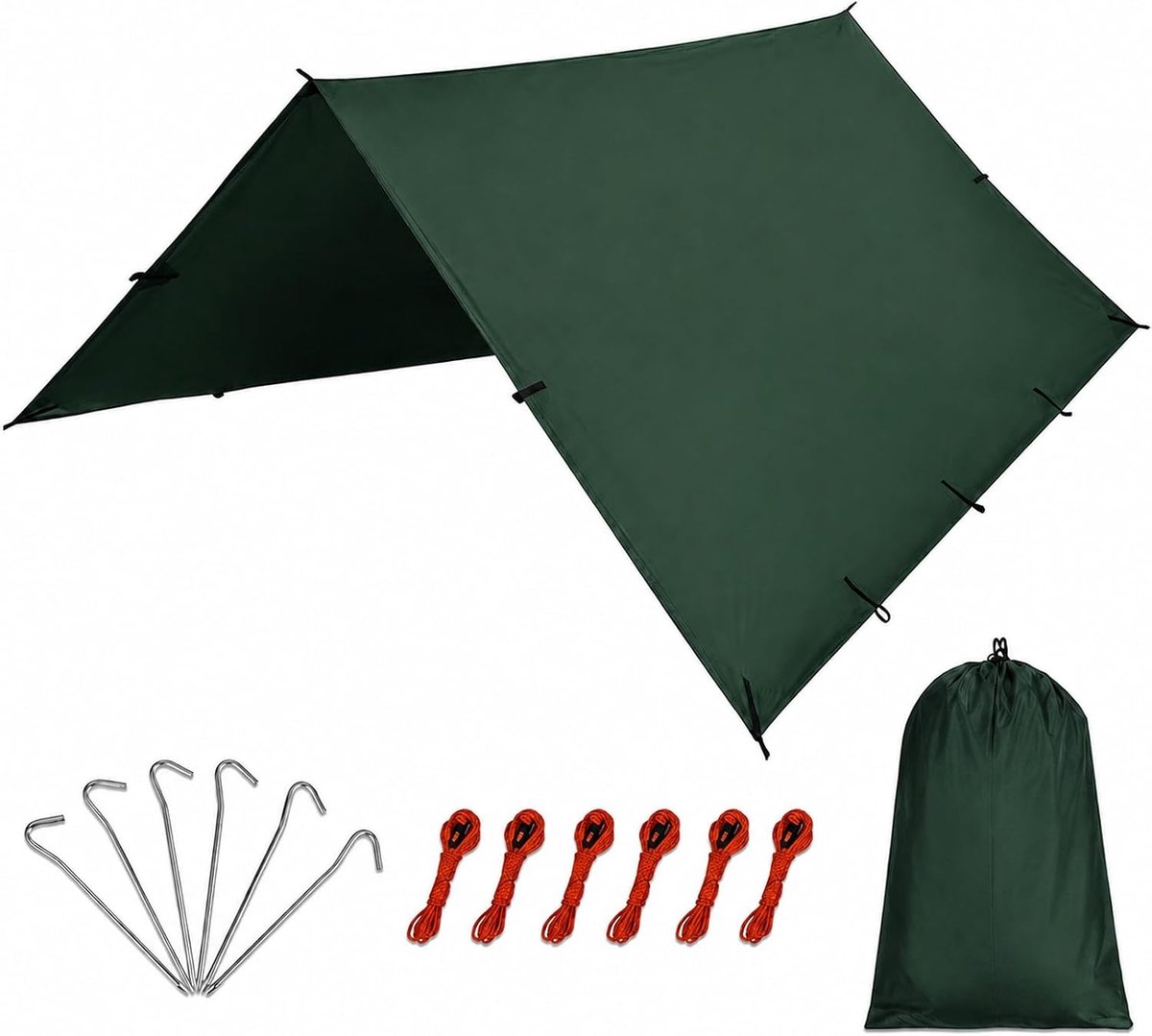 GOOGO Waterdicht tarp 450 x 300 cm, ultralicht campingzeil met haringen en lijnen, zonneluifel voor zon- en - ShopVlot