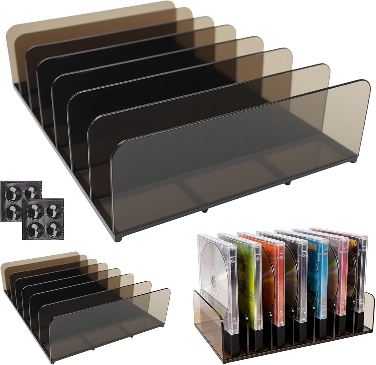Organiser Holder, 2 Pieces, CD Holder, 17 x 12.5 x 4 cm, CD Stand, Grey, Translucent, Robust Holder, Suitable for - ShopVlot