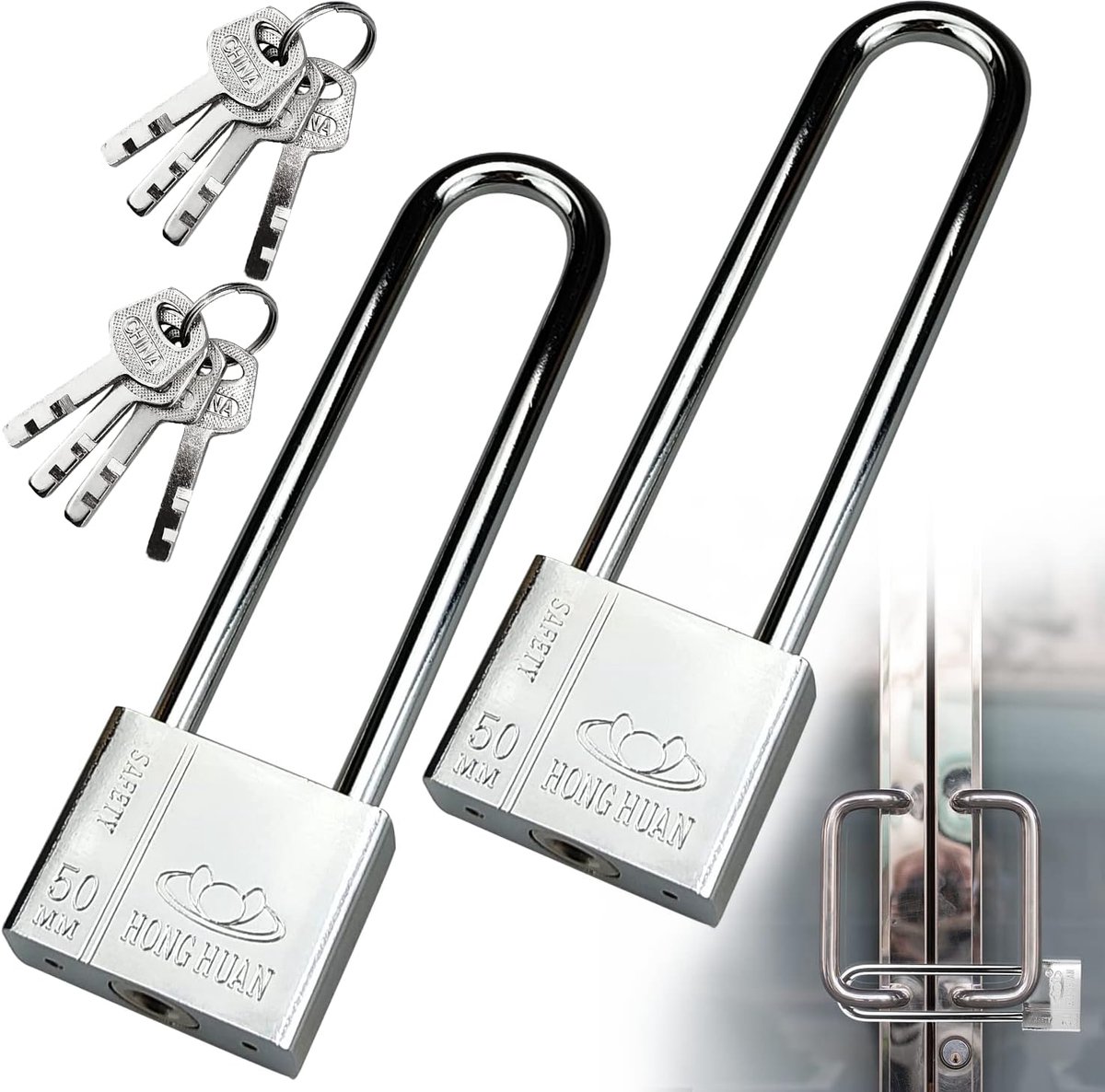 2Pcs 50mm/2 Inch Heavy Duty Long Keyed Padlock Outdoor Locks with Key for Barn, Gym Safe, Fence, Garage, Garden Gate - ShopVlot