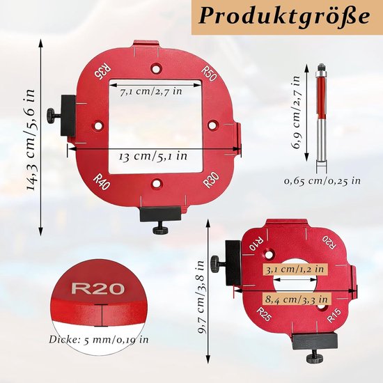 Freessjabloon bovenfrees, 2 stuks router jig radius sjablonen voor bovenfrees, freessjablonen, 4-in-1 radius jig - ShopVlot — afbeelding 5
