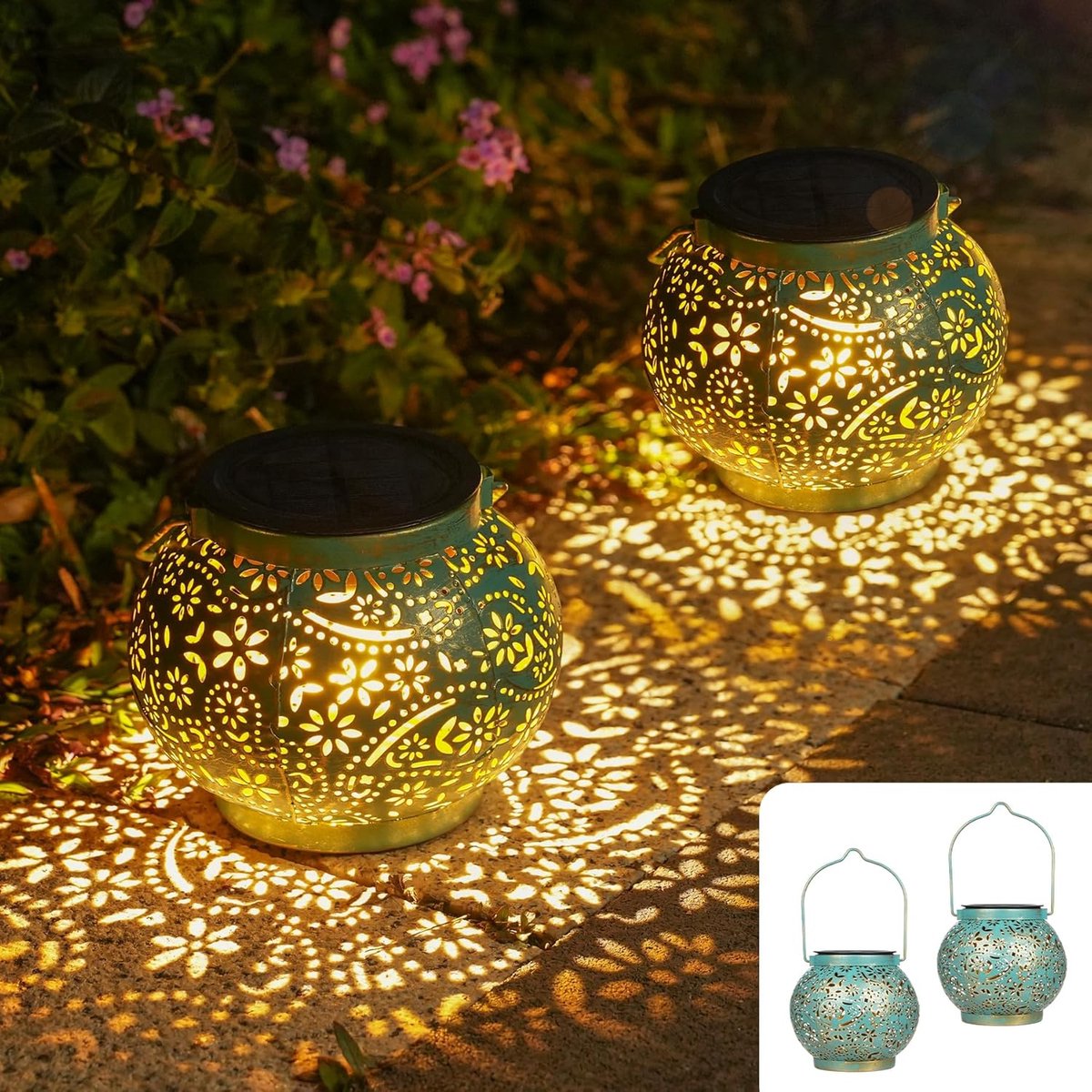 JOYCREATOR Turquoise LED Solar Lantern, IP65 Waterproof - ShopVlot