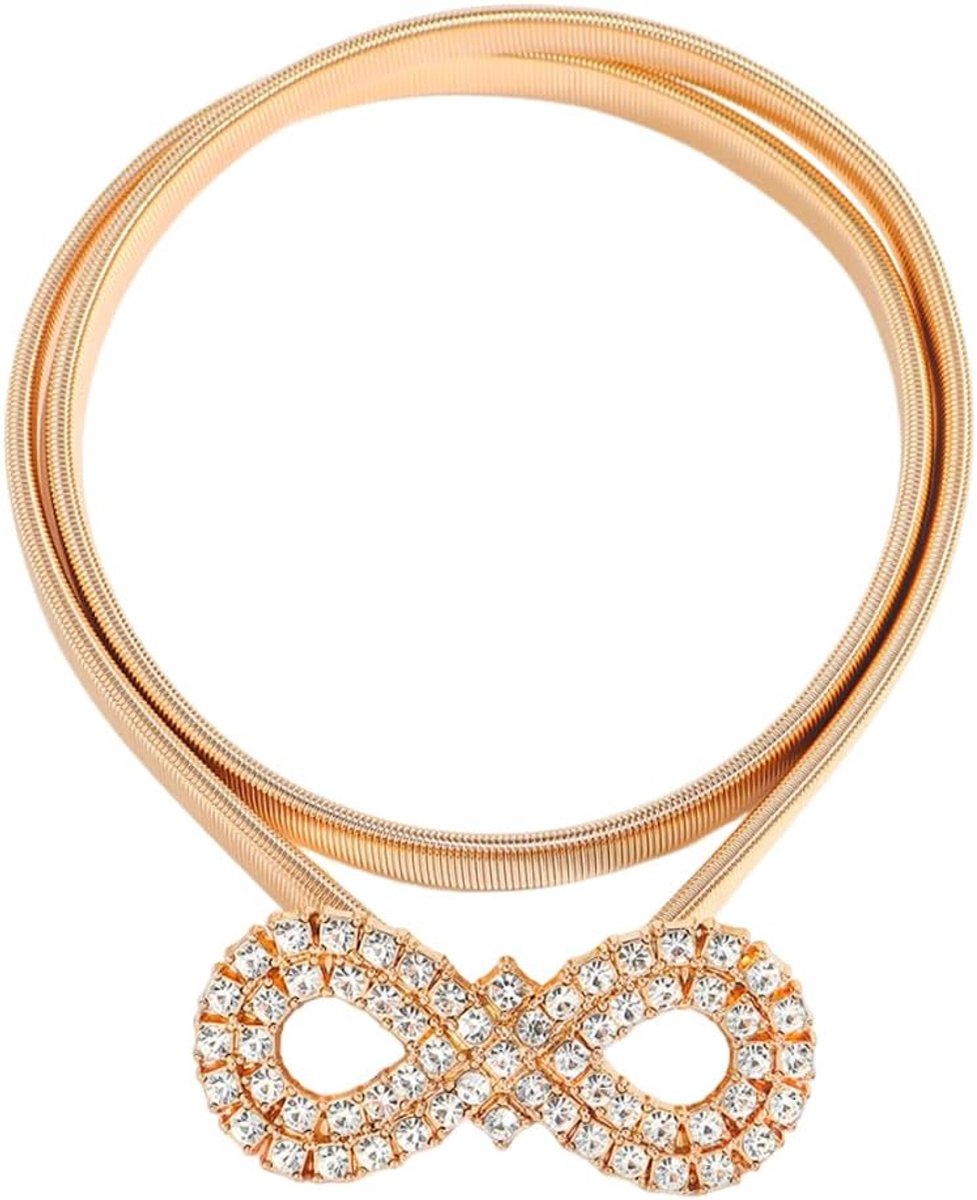 1 Piece Women's Waist Belt Rose Gold Elastic Rhinestone Chain Belt Fashion Crystal Rope Belt for Elegant Clothing and - ShopVlot