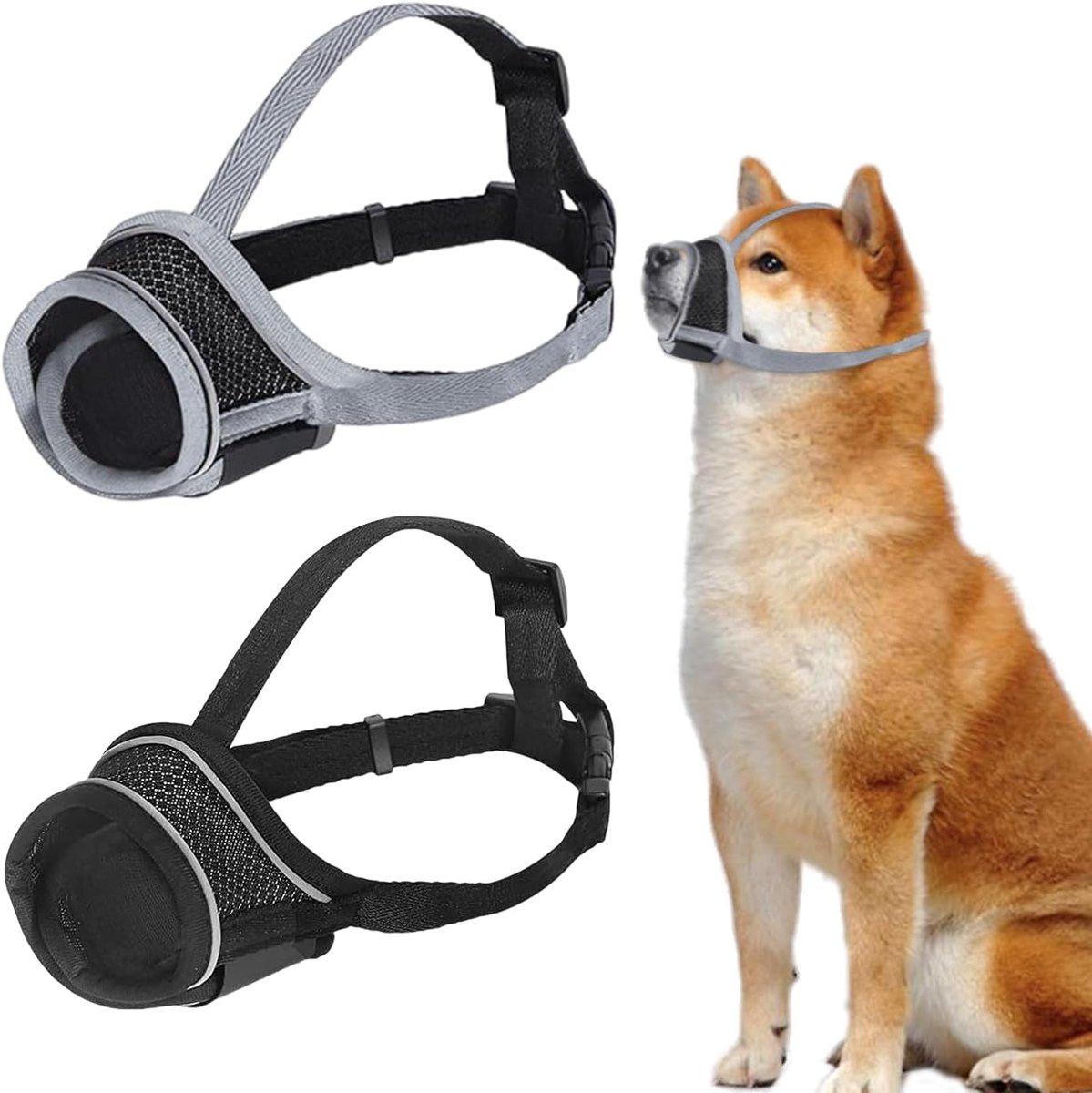Set of 2 Dog Muzzles, Dog Masks with Reflective Stripes, Adjustable Muzzles to Prevent Barking and Accident, Pet Props - ShopVlot